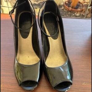 Diba Black Patent Peep-Toe Ankle Strap Heels